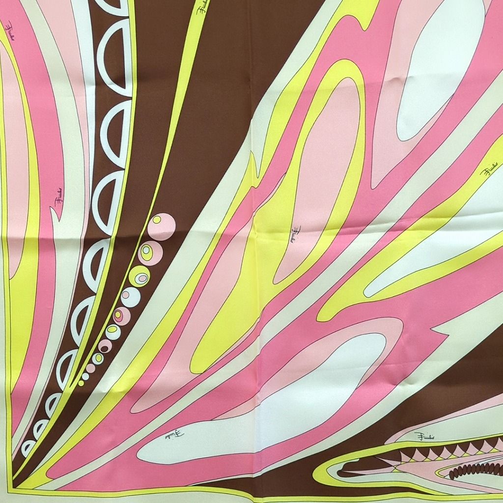 エミリオ プッチ 100% シルク スカーフ イタリア製 ピンク ブラウン