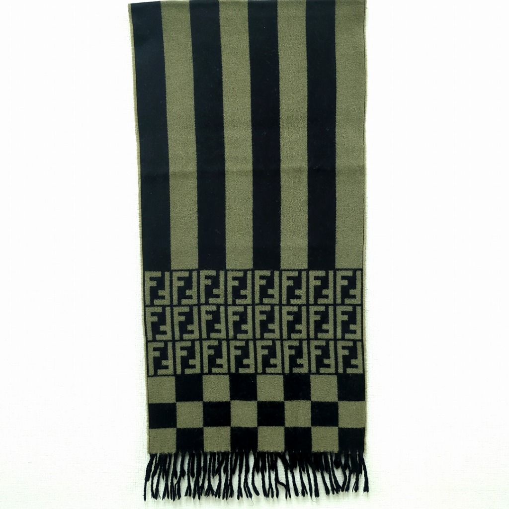 ［希少］FENDI フェンディ　マフラー ズッカ柄　ウール100% イタリア製 フェンディ ズッカ柄 マフラー 100% ウール ライトブラウン系 ブラック