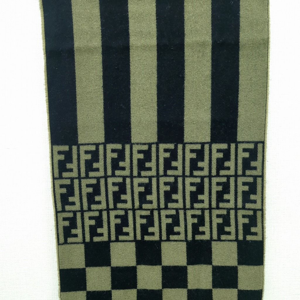 フェンディ ズッカ柄 マフラー 100% ウール ライトブラウン系 ブラック