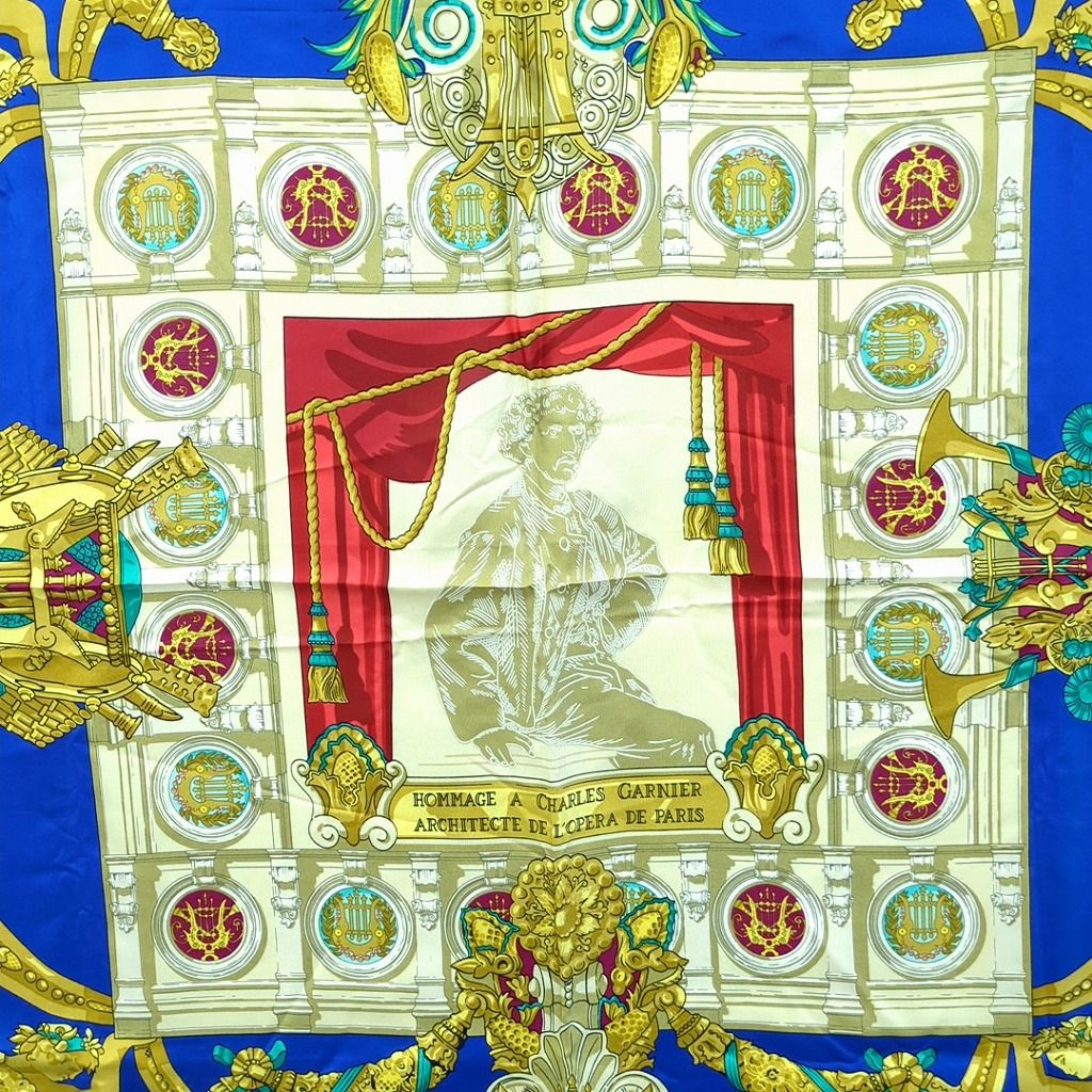 HERMES エルメス カレ90 シャルル ガルニエへの賛辞 100% シルク