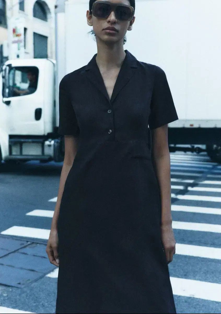 ZARA ブラック 半袖 ポロシャツ型 ロング ONE PIECE