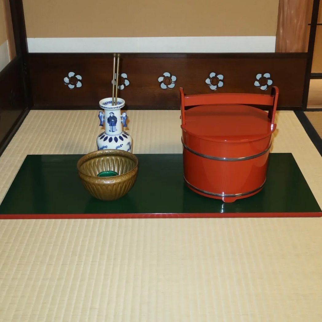 茶道具】漆専堂 長板 炉風炉2枚セット 青漆爪紅刷毛目長板一双 表千家