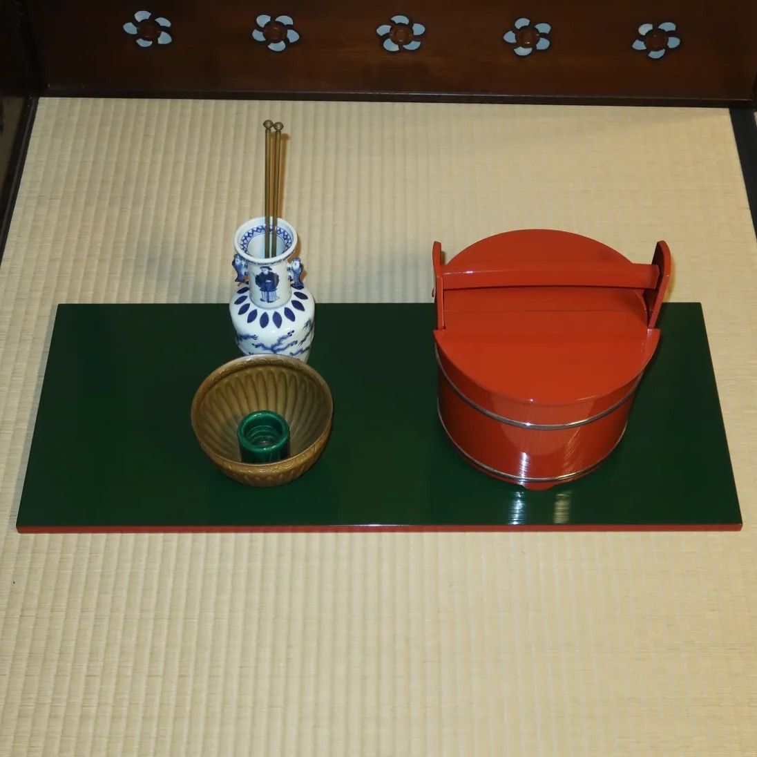 茶道具】漆専堂 長板 炉風炉2枚セット 青漆爪紅刷毛目長板一双 表千家