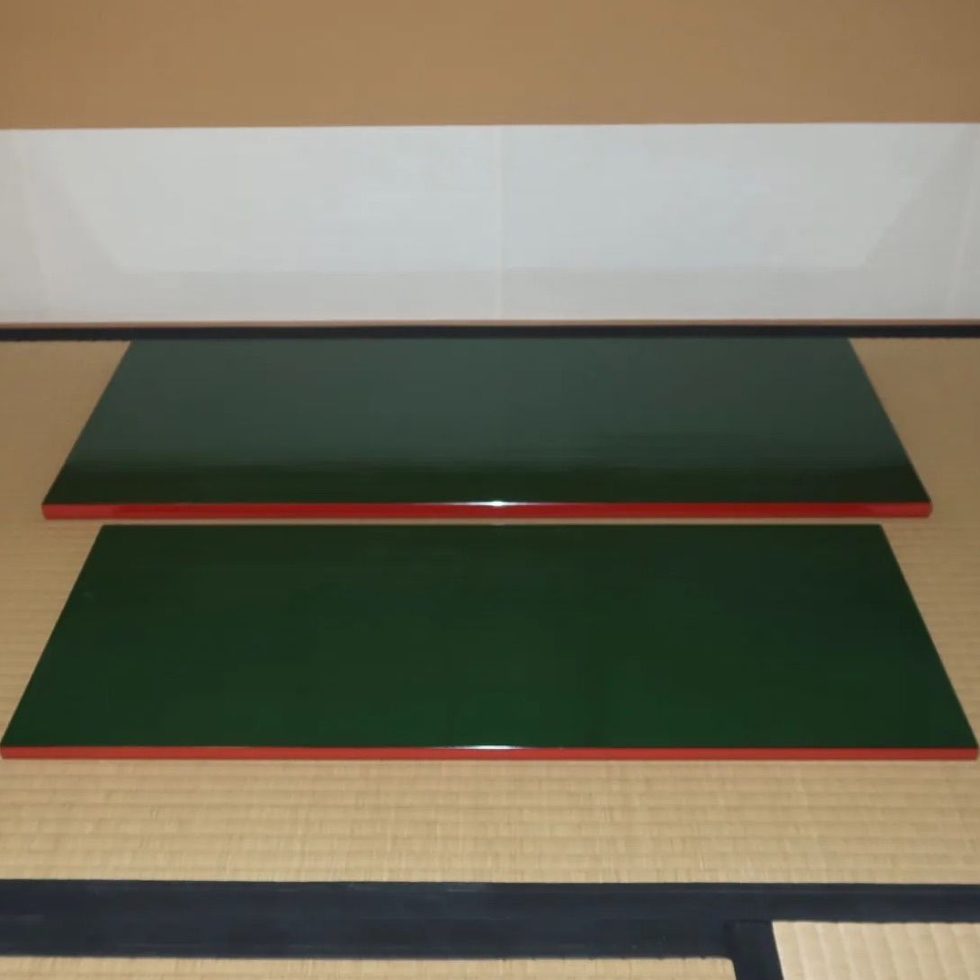 茶道具】漆専堂 長板 炉風炉2枚セット 青漆爪紅刷毛目長板一双 表千家