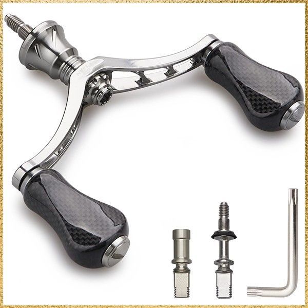 彡 でお届け 彡Color 80 mm ガンメタル 98 リール ハンドル 20 21 カーボン ノブ 搭載 シマノ ダイワ 通用 スピニングリール用 Gourd Series