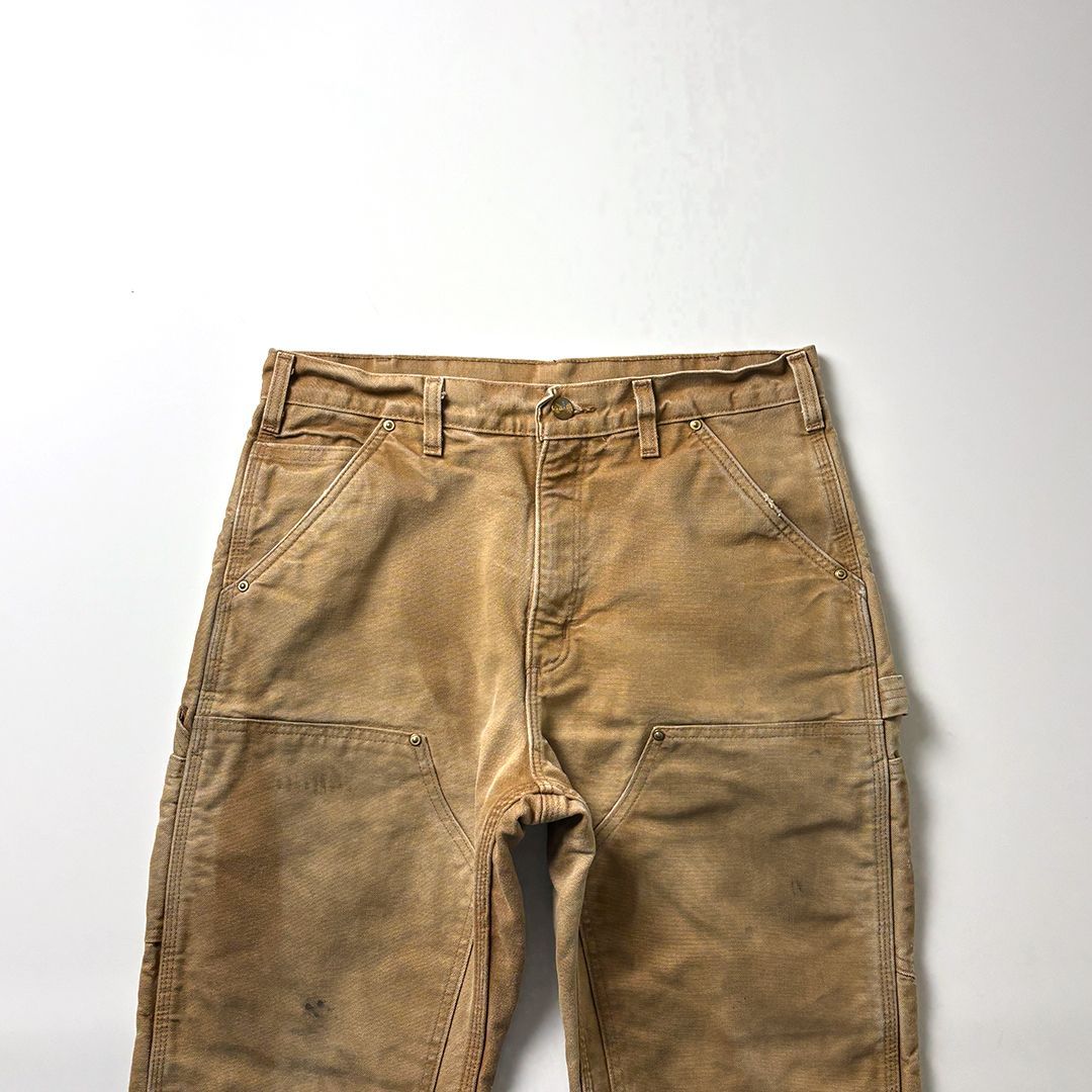 Carhartt カーハート ダブルニー ペインターパンツ ワークパンツ ダックパンツ W 32 L 30 ブラウン 茶色 ネルライナー 裏地フランネル 鬼フェード ヘビーウェイト ハンマーループ 90 s USA古着