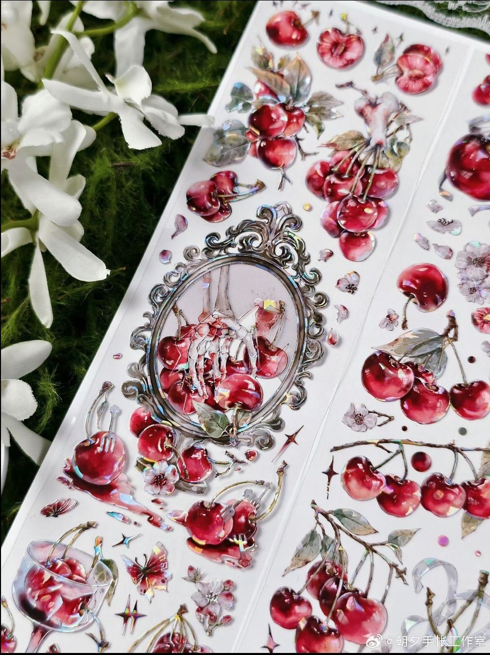  贝壳光 复古樱桃 6 cm 10 m 100 loop 海外マスキングテープ 海外マステ さくらんぼ 骸骨 ダーク系 マスキングテープ テープ マスキングテープ