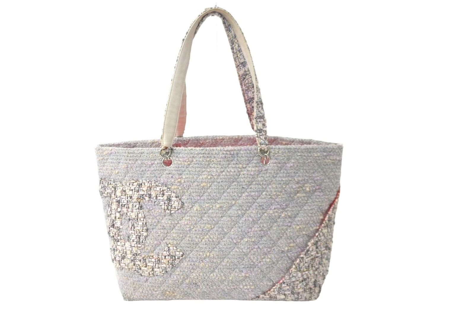 CHANEL シャネル トートバッグ ココマーク カンボンライン A 25170 9番台 2005年 ツイード グレー シルバー金具 61819