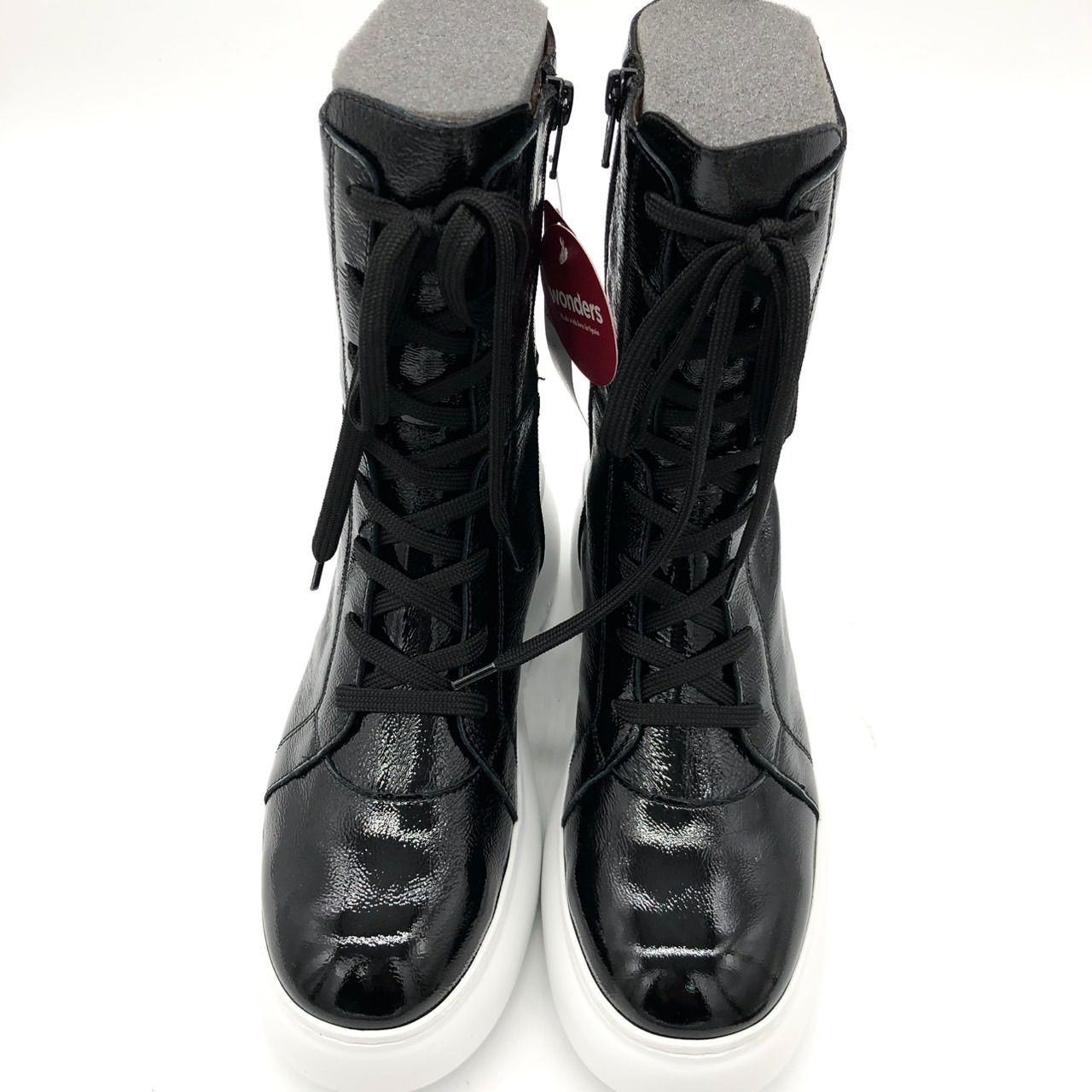 !!! A-2601 Wonders 37 23.5 cm エナメル 厚底 レースアップ ブーツ 黒 WondersFly™ ソール