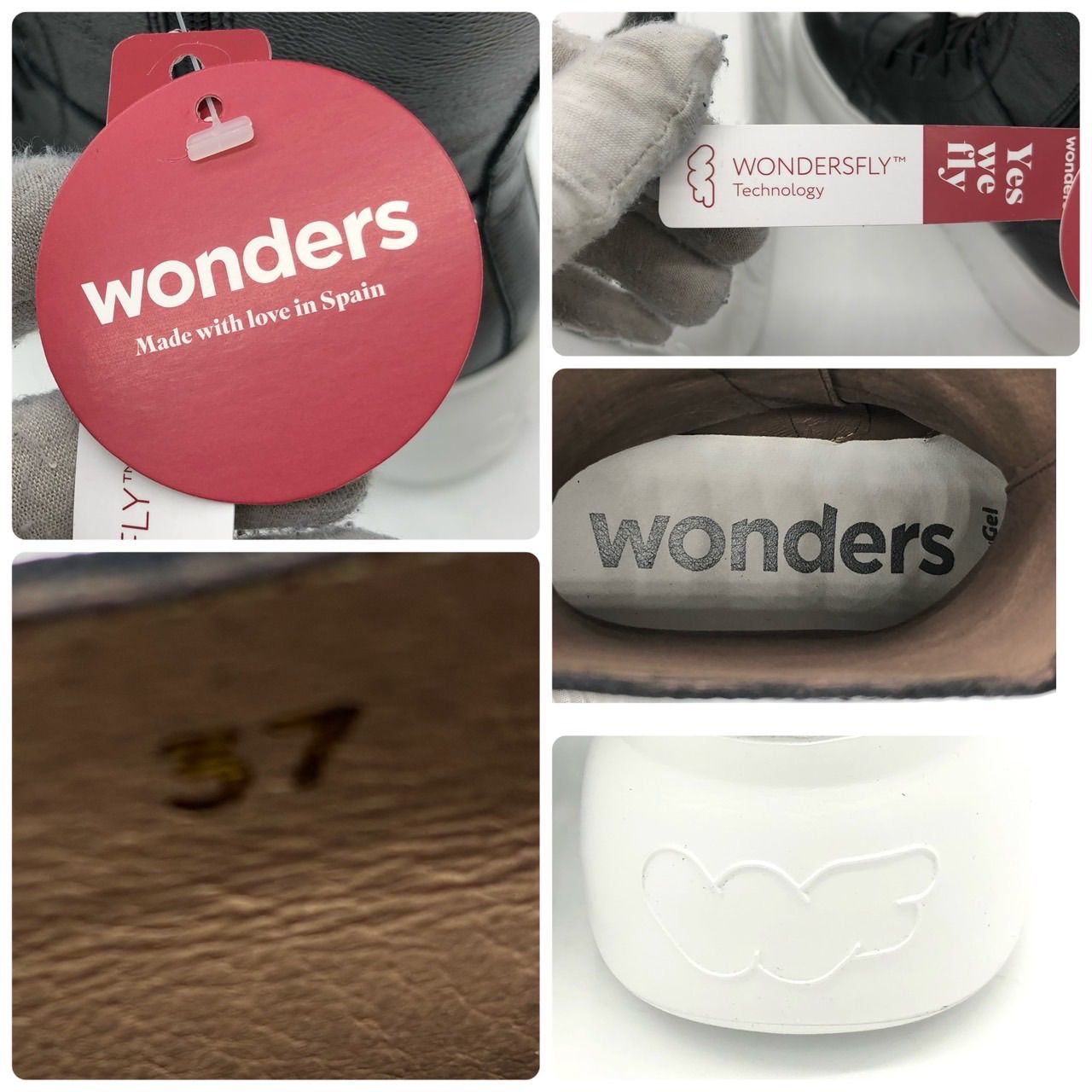  !!! A-2601 Wonders 37 23.5 cm エナメル 厚底 レースアップ ブーツ 黒 WondersFly™ ソール ワークブーツ ブーツ