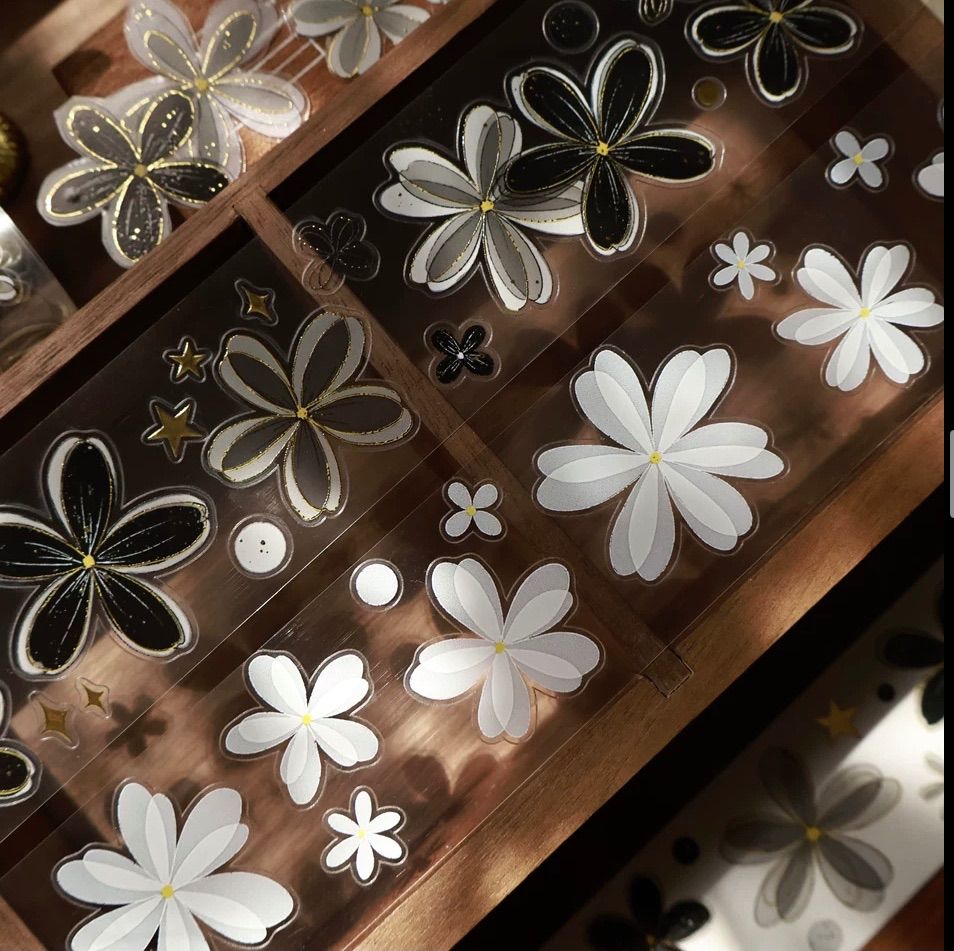  PET 半透明 透白花集 ダイカット加工 4 cm×5 m 100 cm loop 海外マスキングテープ 海外マステ 花 マスキングテープ テープ マスキングテープ