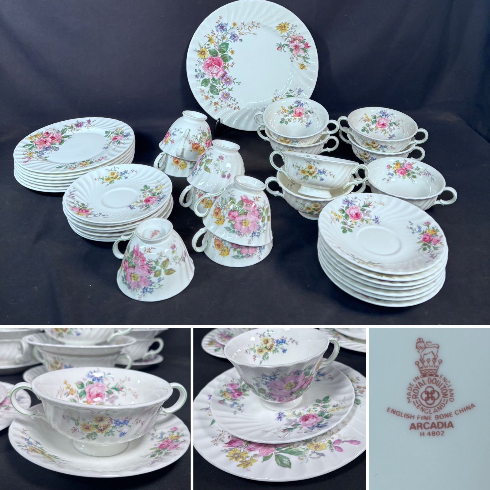 ロイヤルドルトン 7客セット ティーカップ スープ皿 大皿 イギリス製 トリオ ARCADIA ROYAL DOULTON