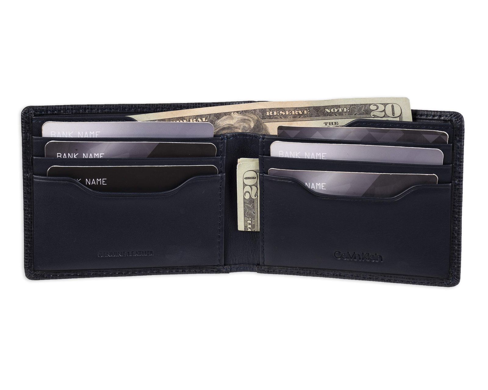  Calvin Klein メンズ RFIDブロック レザー 二つ折り財布 ネイビー ワンサイズ - 二つ折り One Size 小銭入れ コインケース 財布 ケース 小物入れ