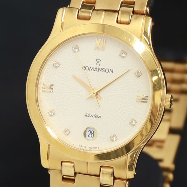 ROMANSON Azalea RZ1913M Gold Dial Date Women's Watch with QZ Stone 2000000 NSK KRK