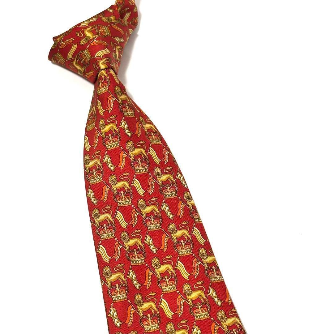 未使用・タグ付き✨サルヴァトーレ フェラガモ ネクタイ レッド 動物柄