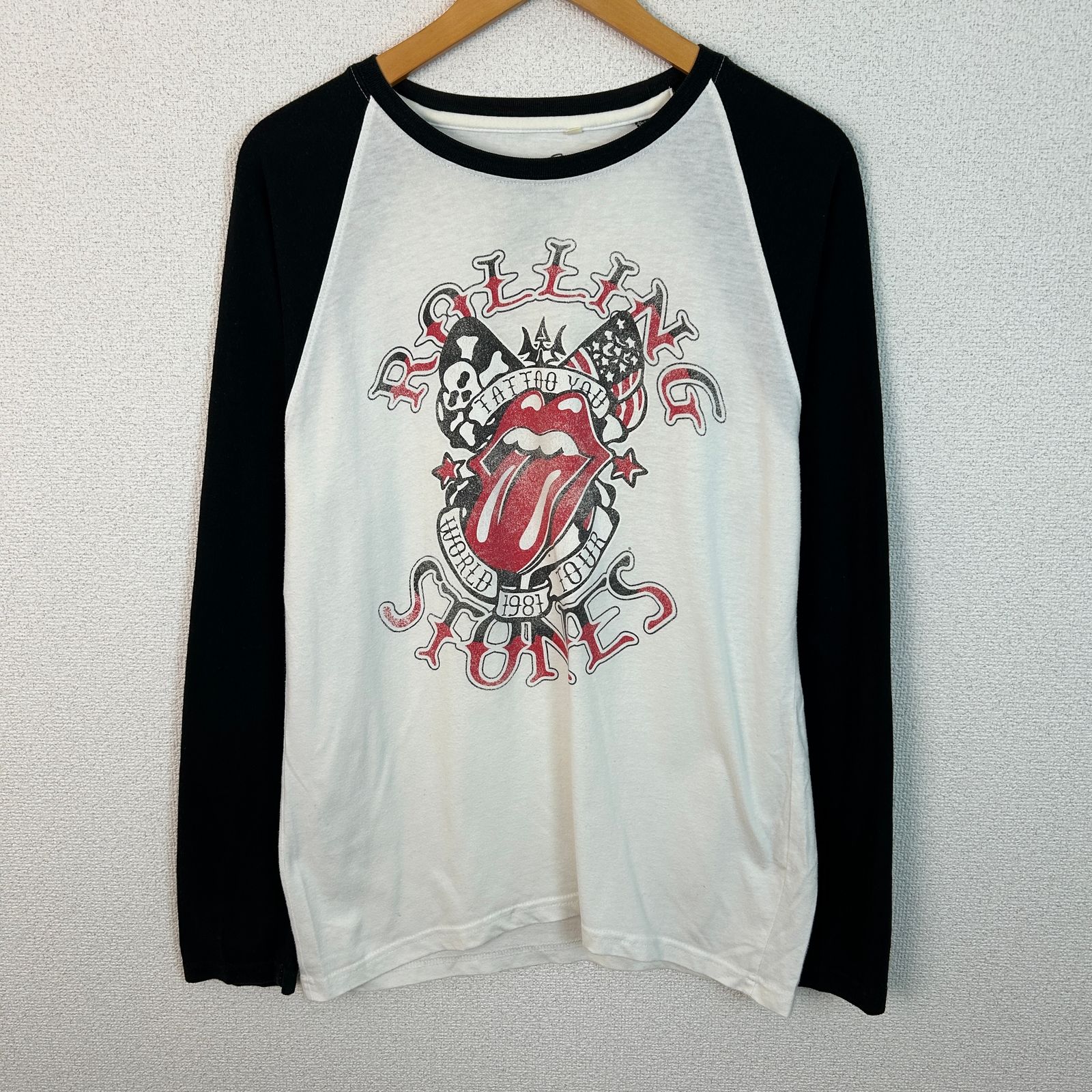 The Rolling Stones ローリングストーンズ 長袖 Tシャツ ラグラン ロンT ロゴプリント ホワイト Lサイズ メンズ 古着 ロック ストリート