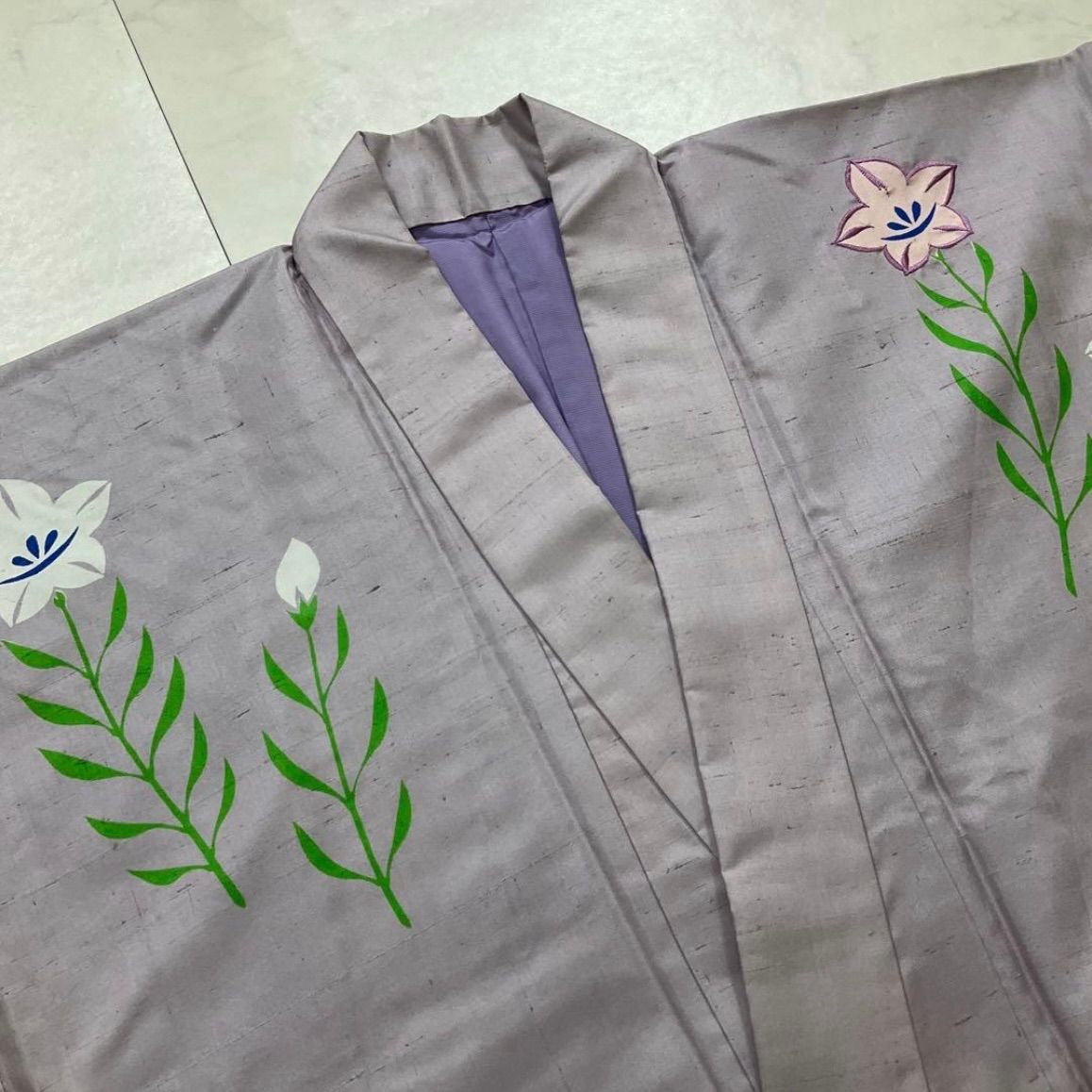 kimono one⬛️男前屋⬛️厳選⬛️お誂え品⬛️男着物⬛️しなやかな紬に友禅と刺繍⬛️正絹⬛️キングサイズ⬛️袷⬛️裄74丈157