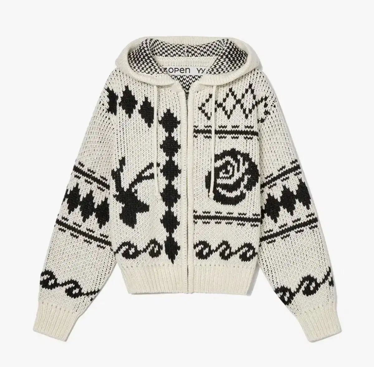 オープンワイワイ ジャカード ジップアップ ニット