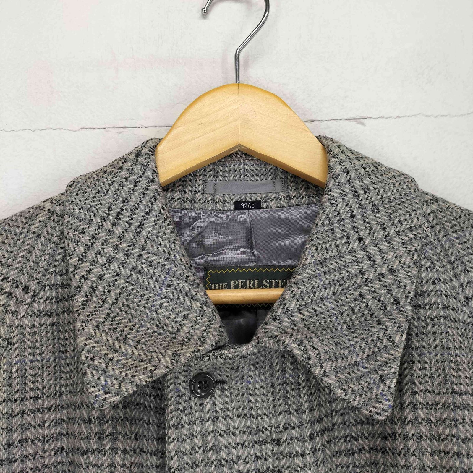 ユーズドフルギ USED古着 カシミヤ混チェック柄比翼ステンカラーコート