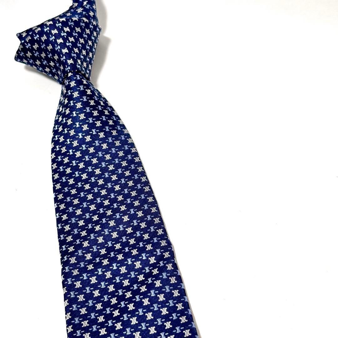 未使用級✨ セリーヌ ネクタイ 光沢 ロゴグラム ネイビー 紺 - メルカリ