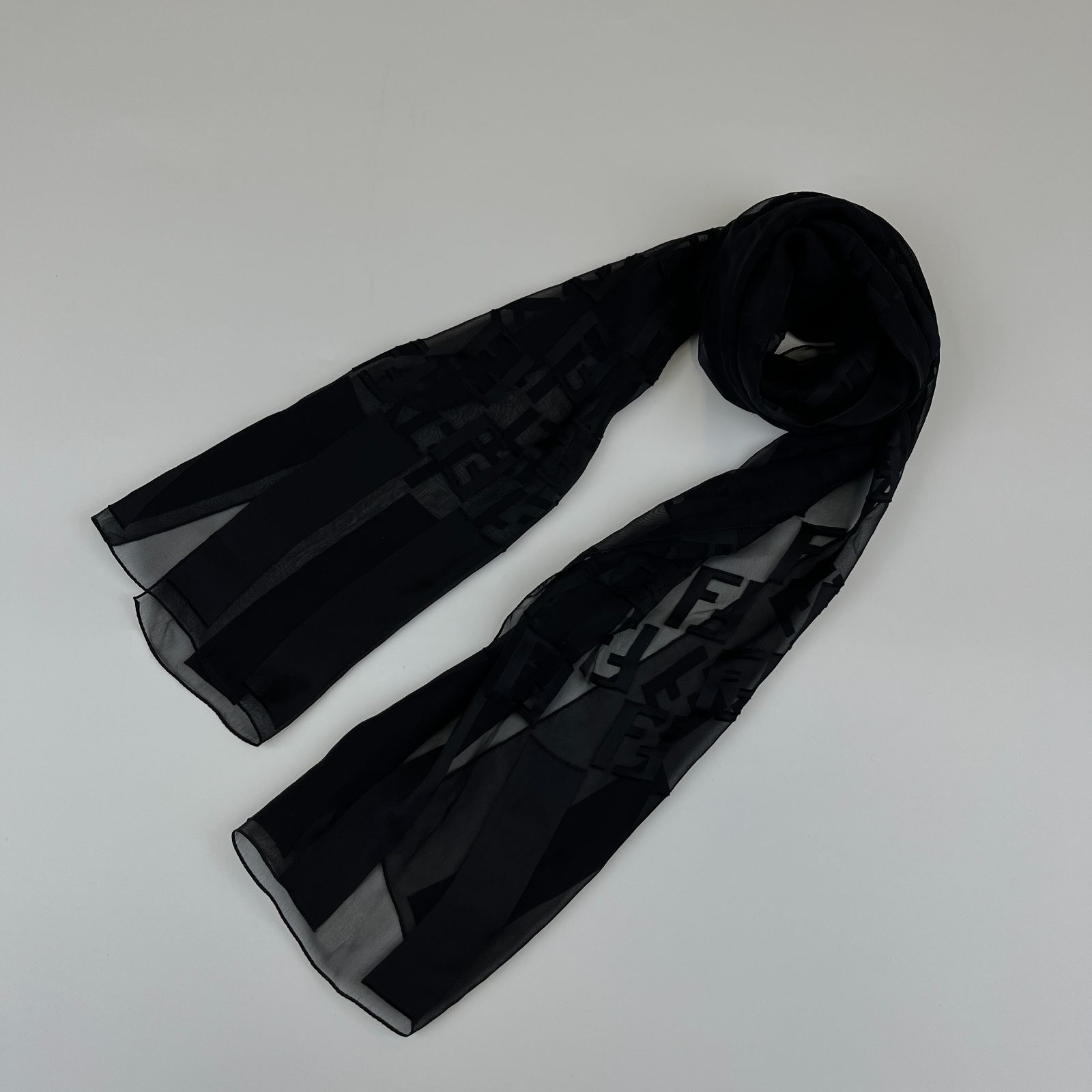 中古】FENDI フェンディ スカーフ シルク レーヨン ブラック