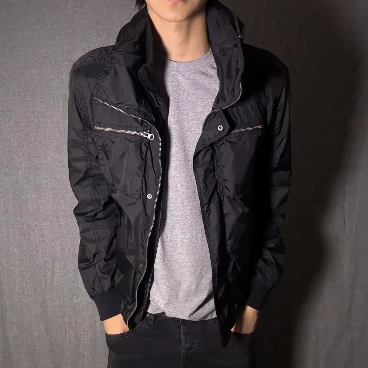 ブラック ハイネック ジッパー ジャケット