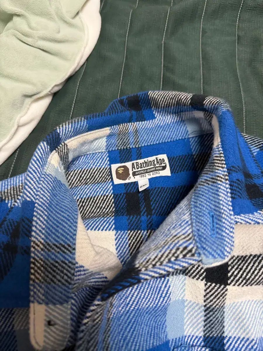 A BATHING APE アベイシングエイプ チェックシャツ チェック柄 ブルー 2 XL