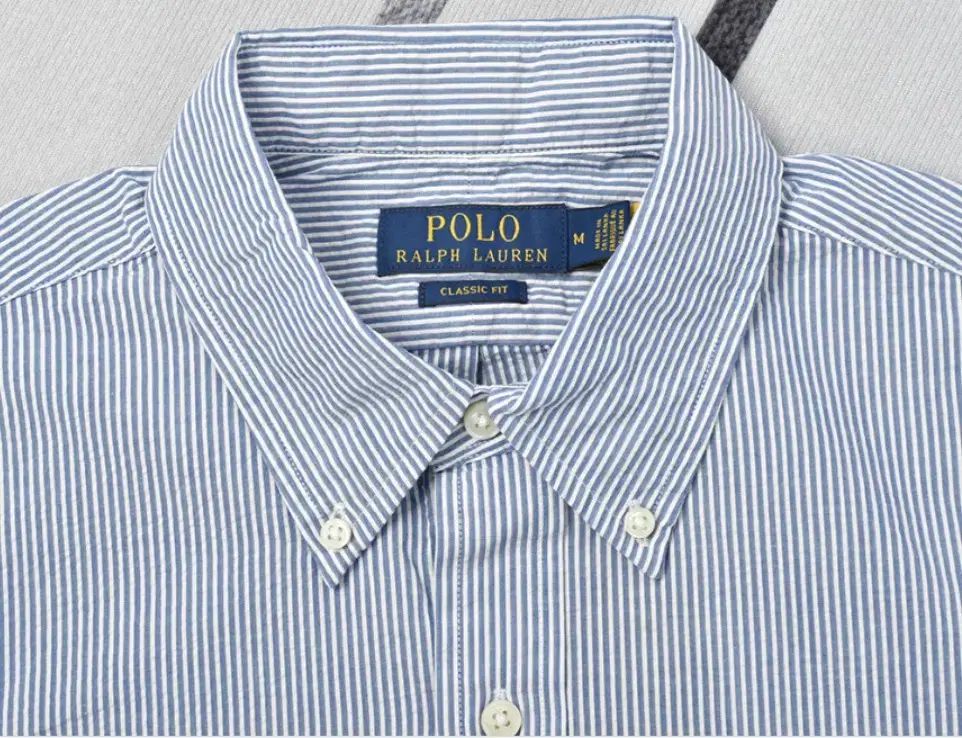 ポロ クラシックフィット シアサッカー ストライプ シャツ M