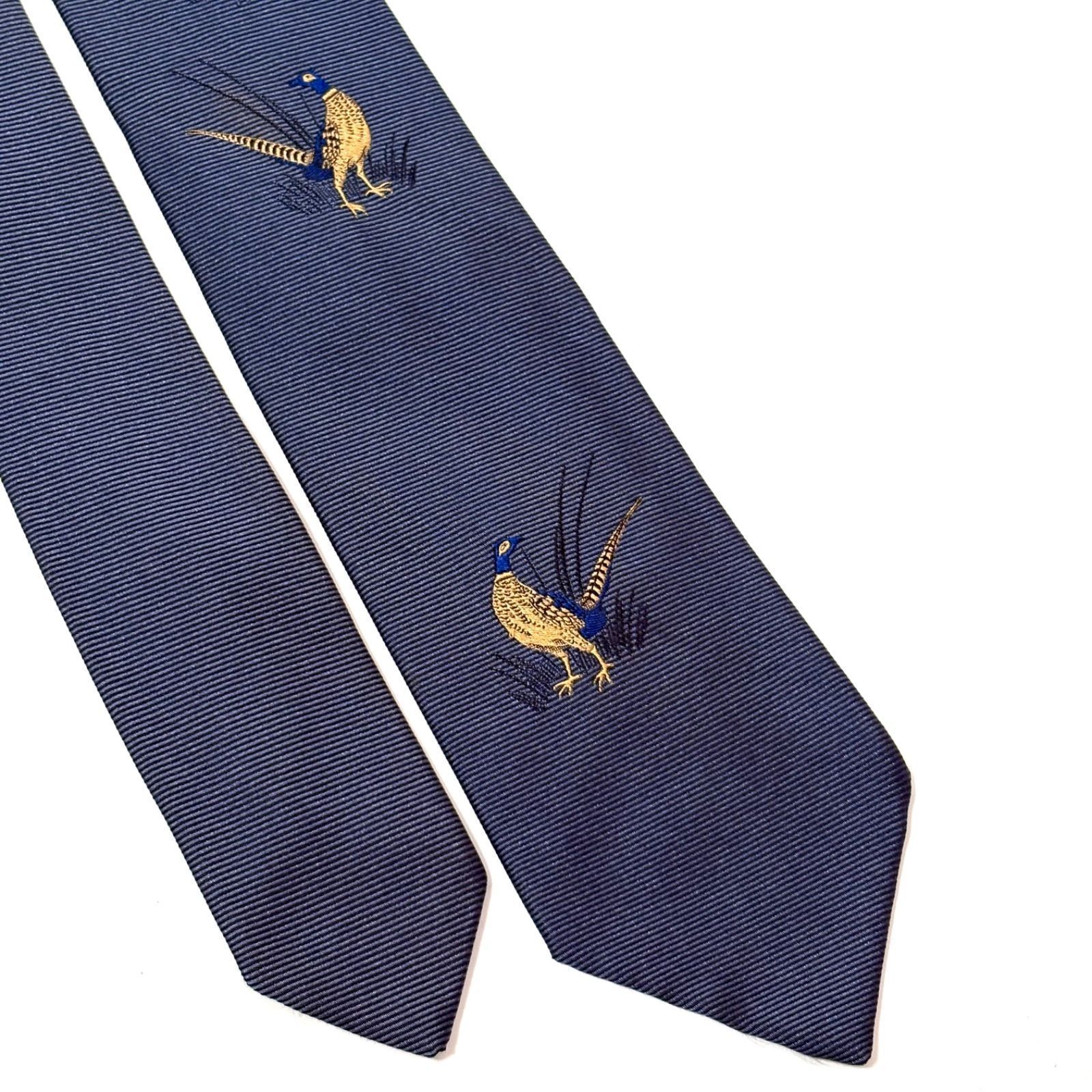 美品✨ ドミニクフランス ネクタイ ネイビー 紺 鳥刺繍 - メルカリ