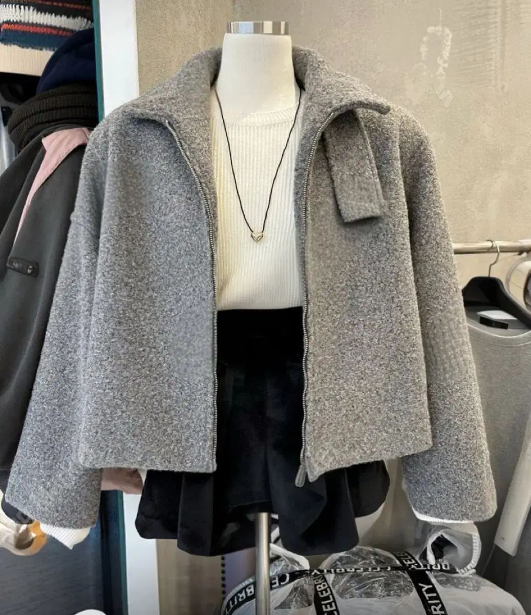 ウール モーシック グレー ショート コート