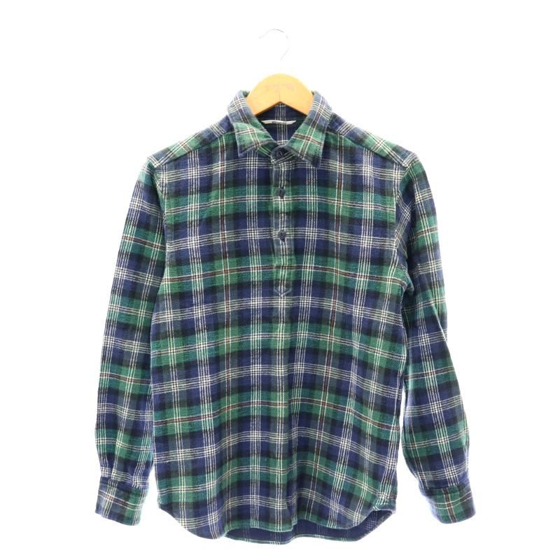 フォーティーファイブアールピーエム  45R 45rpm ハーフボタン チェックシャツ カジュアル 長袖 1 S 紺 ネイビー 緑 グリーン /AT OS