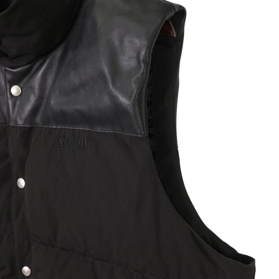 人気】Schott ショット レザー切り替え ダウンベスト XL メンズ 黒