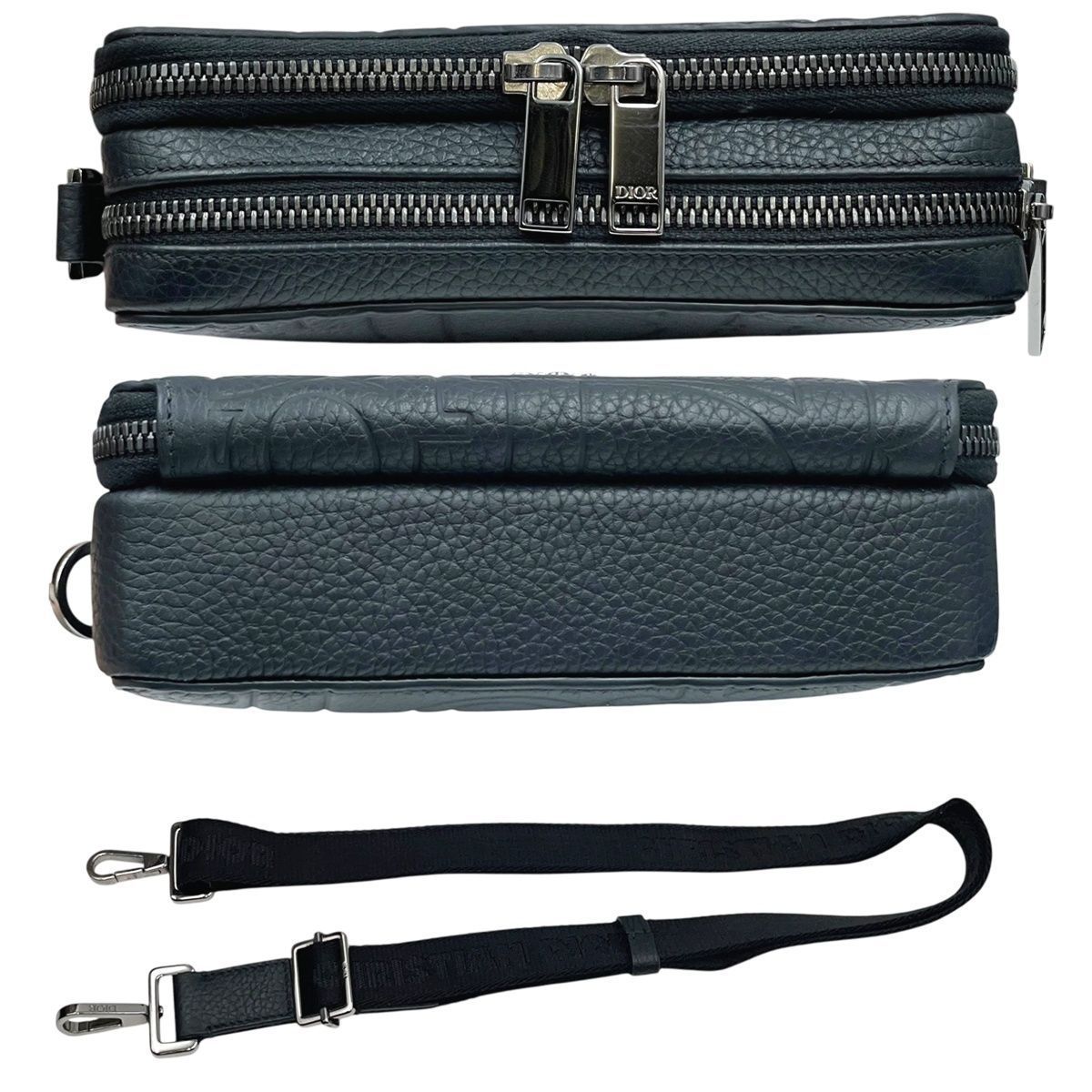 クリスチャン・ディオール Christian Dior ストラップ付 ジップポーチ グラビティ 2ESBC119LLG ブラック シルバー金具 レザー レディース ショルダーバッグ 中古】Dior ディオール ショルダーバッグ グラビティレザー ストラップ