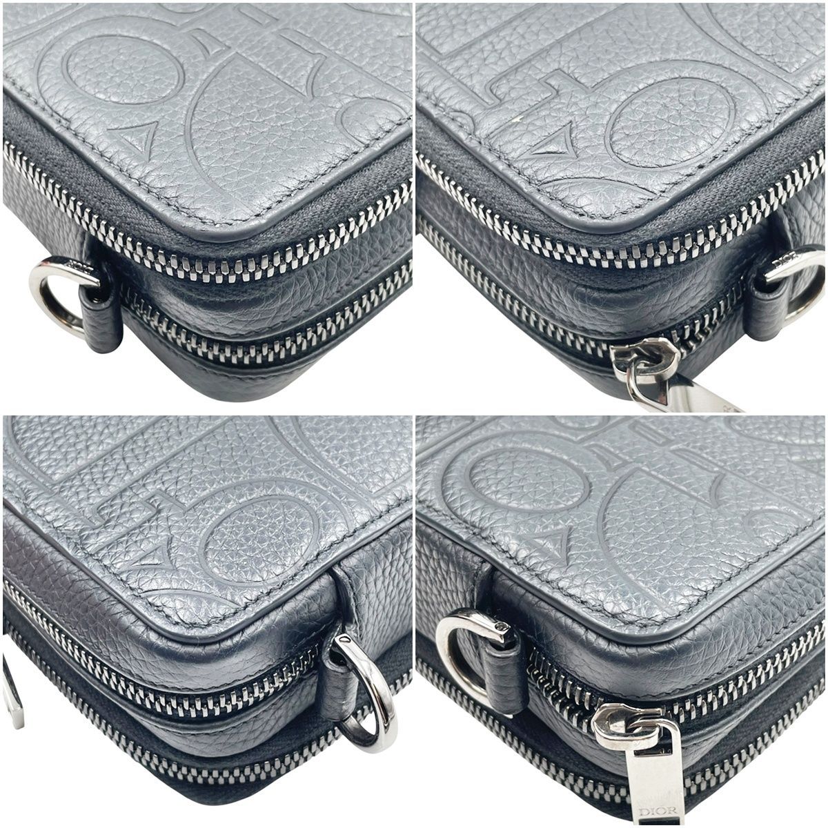 Dior ディオール ショルダーバッグ グラビティレザー ストラップ付きジップポーチ _H 00 N 黒 型押しレザー ロゴ ウォレットオンストラップ メンズ MK