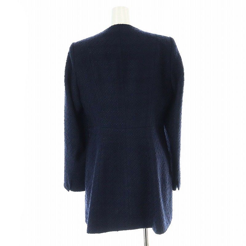 ザラ ZARA ツイード ノーカラーコート ロング M 紺 ネイビー /AT □OS