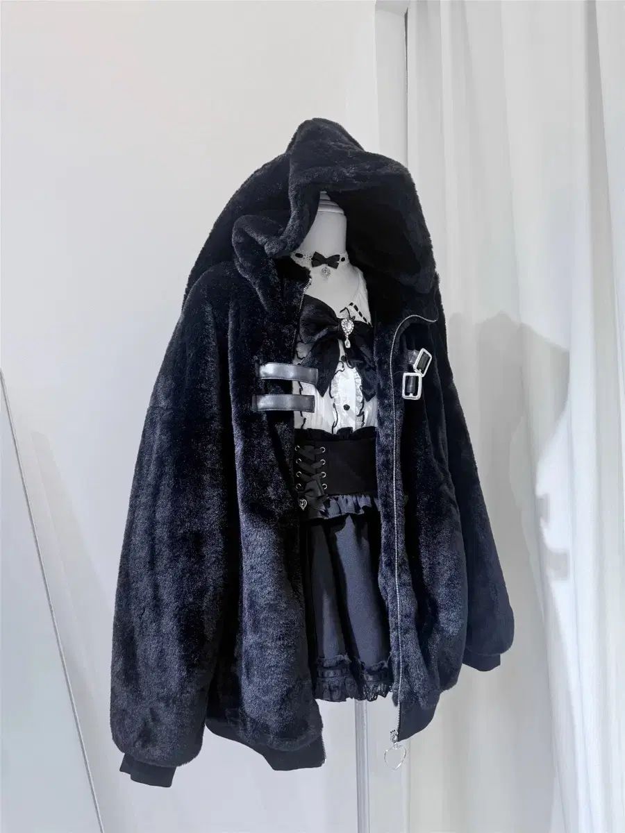 白鳥 中브 ウサミミ パーカ ベルト ファー ジライ系