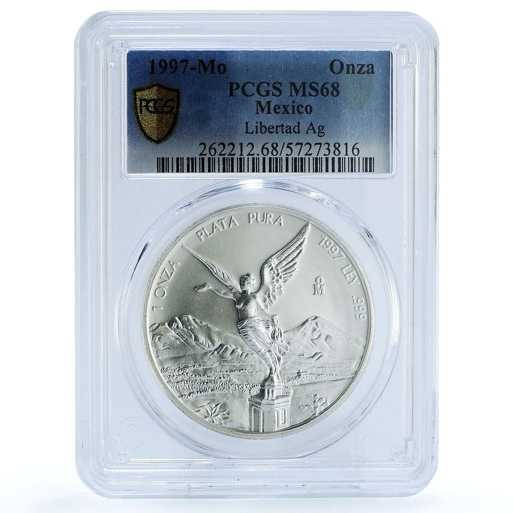 メキシコ 1 オンザ リベルタッド 独立の天使 KM-613 MS 68 PCGS 銀貨