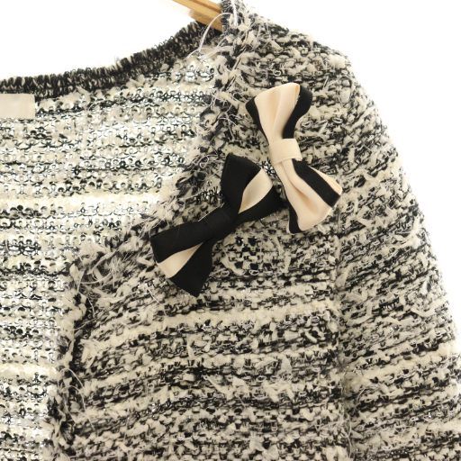 ルネ Rene ニットツイード カーディガン 36 黒 ブラック 白 ホワイト