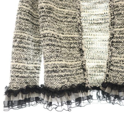 ルネ Rene ニットツイード カーディガン 36 黒 ブラック 白 ホワイト
