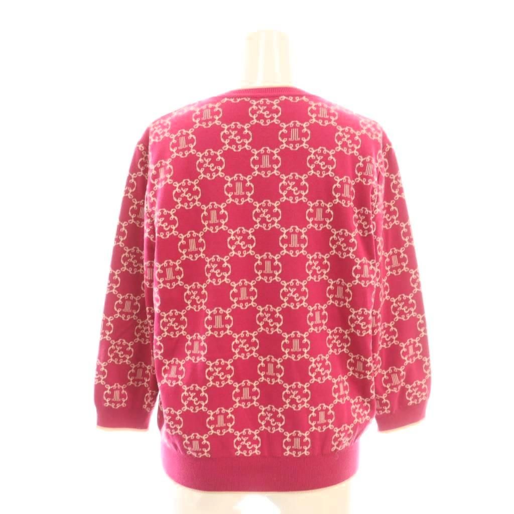 【中古】ランバン LANVIN コレクション COLLECTION ロゴジャカードカーディガン ニット 38 ピンク ベージュ /CX ■OS ランバン LANVIN コレクション COLLECTION ロゴジャカードカーディガン