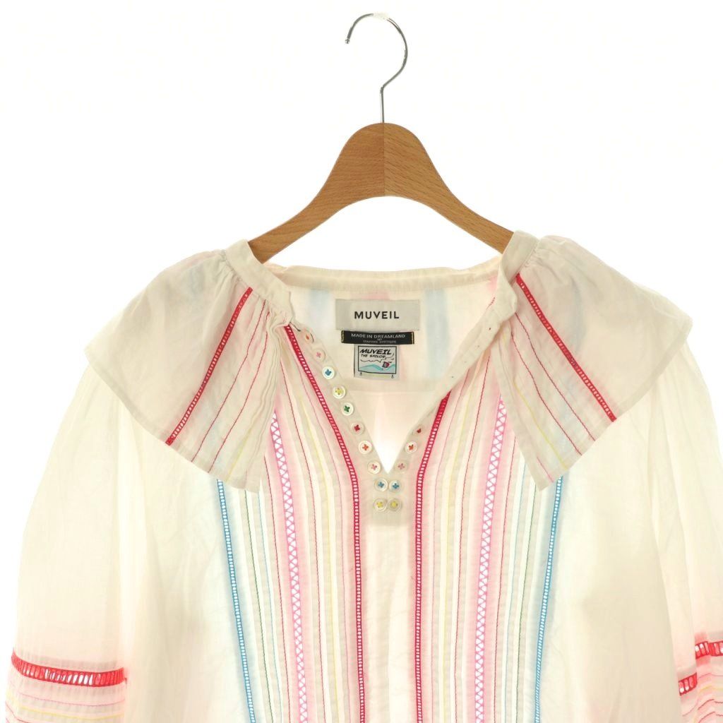 【中古】ミュベール muveil カラーステッチブラウス 40 ホワイト マルチカラー /DO ■OS レディース ミュベール muveil カラーステッチブラウス 40 ホワイト マルチカラー