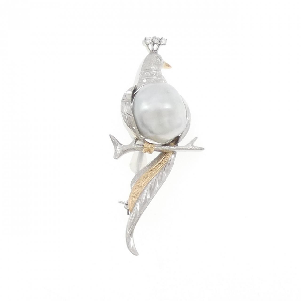 PT 900 K 18 YG クジャク 白蝶パール ブローチ