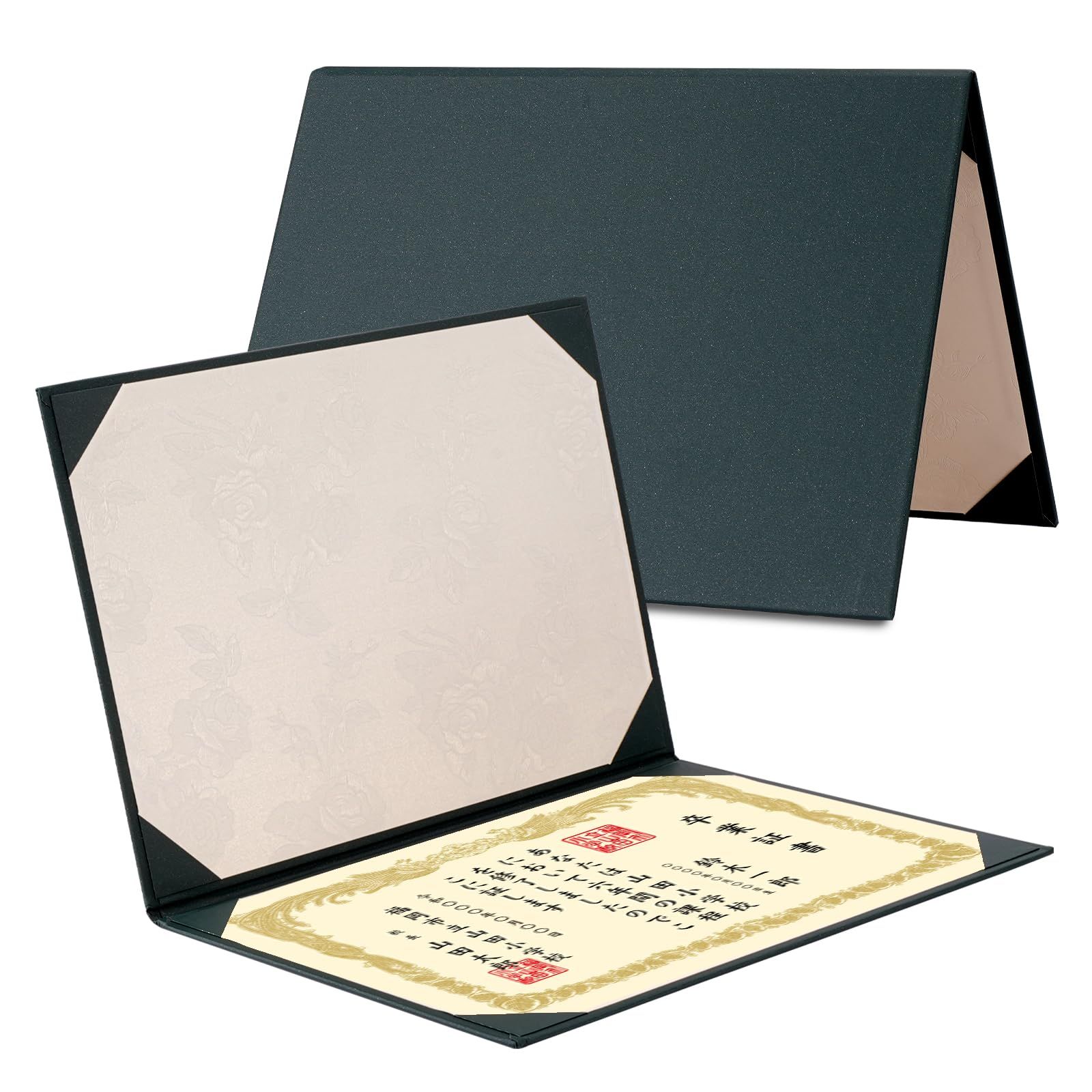 Tubbi 証書ファイル 賞状ファイル 10冊セット 深緑 A 4判用 二枚用 縦横兼用 賞状入れ 証書入れ Certificate Document Cover 二つ折り パッドなし コーナーリボン付き 感謝状 卒業証書 合格証書 表彰状 のメ