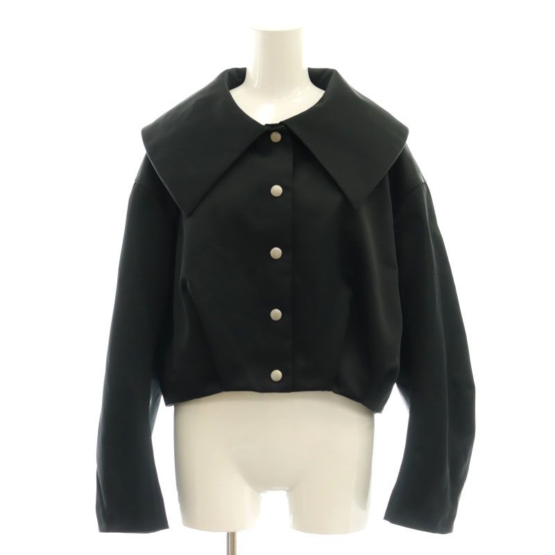 【中古】ランバンオンブルー LANVIN en Bleu 25SS ビッグカラータックブルゾン ジャケット クロップド 38 黒 ランバンオンブルー LANVIN en Bleu 25SS ビッグカラータックブルゾン