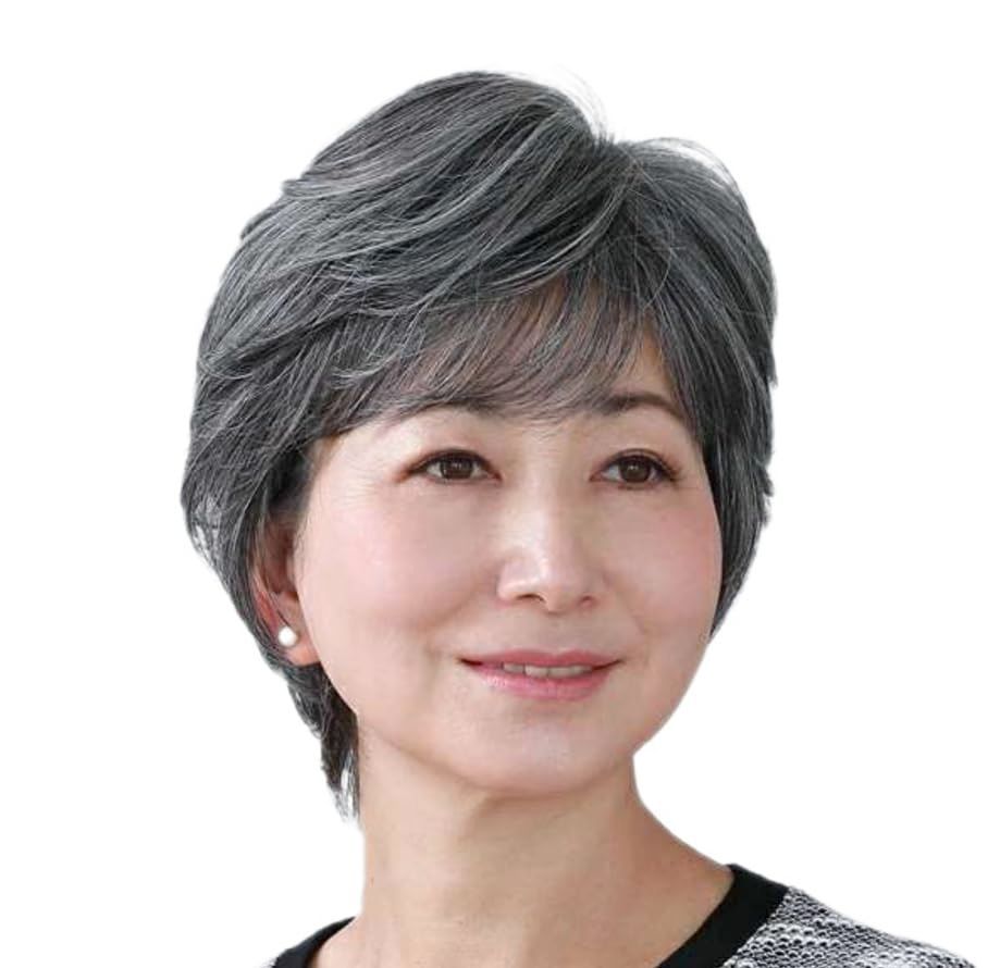【即日発送】ヘア ショート かつら 中高年 自然 レディース パーマ 軽量 軽い 「フルウィッグ 女性用」 (ダークグレー)