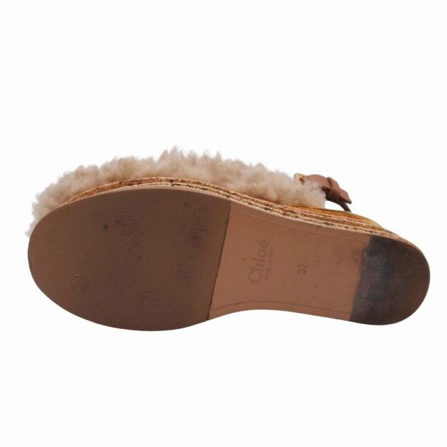 美品 クロエ CHLOE 厚底 ファー ボア サンダル コルクウェッジソール