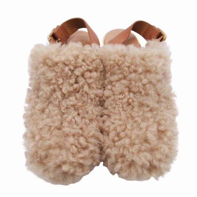 美品 クロエ CHLOE 厚底 ファー ボア サンダル コルクウェッジソール