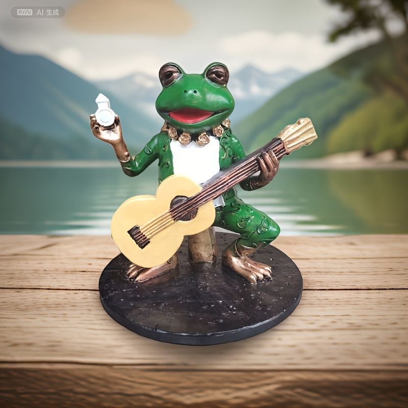 オブジェ 置物 ギターを弾いているカエル かえる インテリア リビング ダイニング 玄関 寝室 装飾 オーナメント 樹脂 プレゼント ギフト オシャレ ユニークデザイン