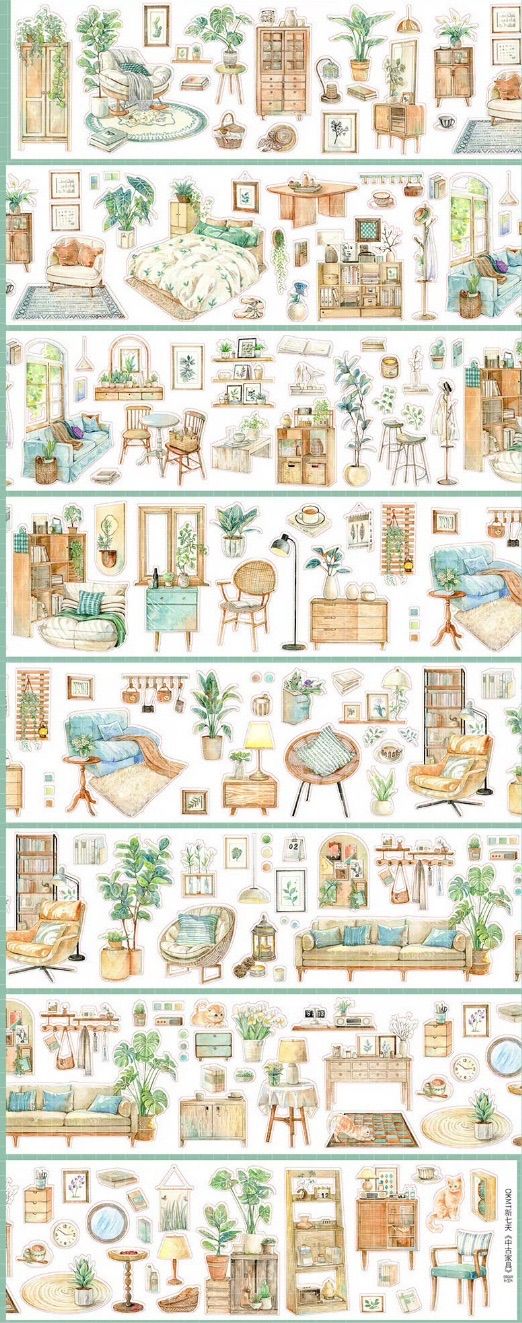 PET 中古家具 ダイカット加工 6cm×5m 125cm/loop 海外マスキングテープ