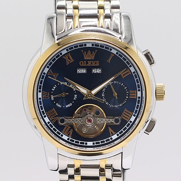 保 稼働 OLEVS 6607 G AT 自動巻 ブルー文字盤 メンズ 腕時計 0572000 11 ERT MTY
